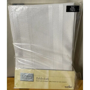 JCPenney Home Collection White Satin Stripe Round Tablecloth 70” Scotchgard‎ NEW